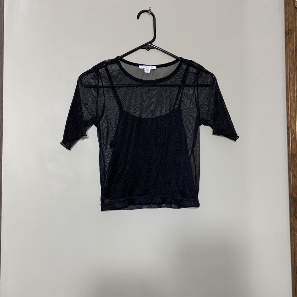 Black mesh shirt with cami under